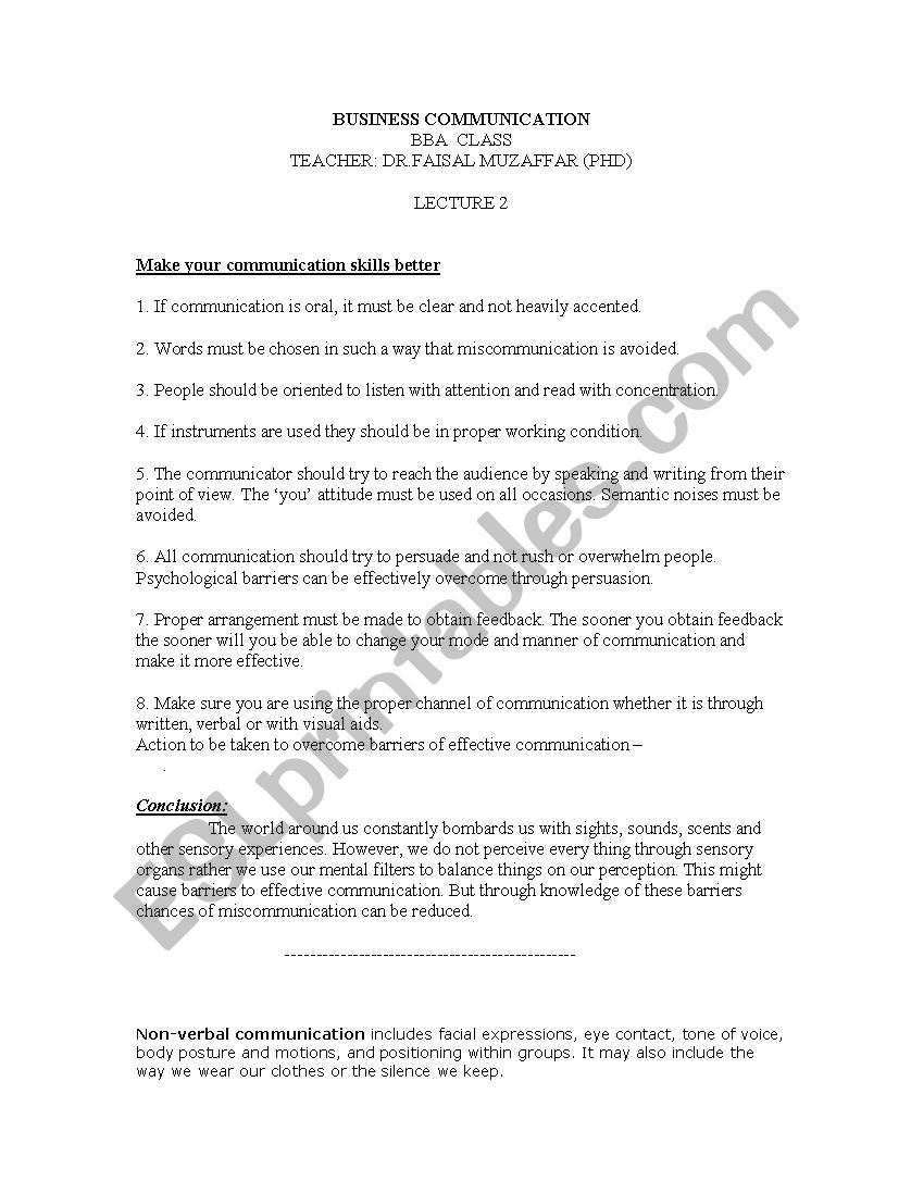 improve your communication worksheet