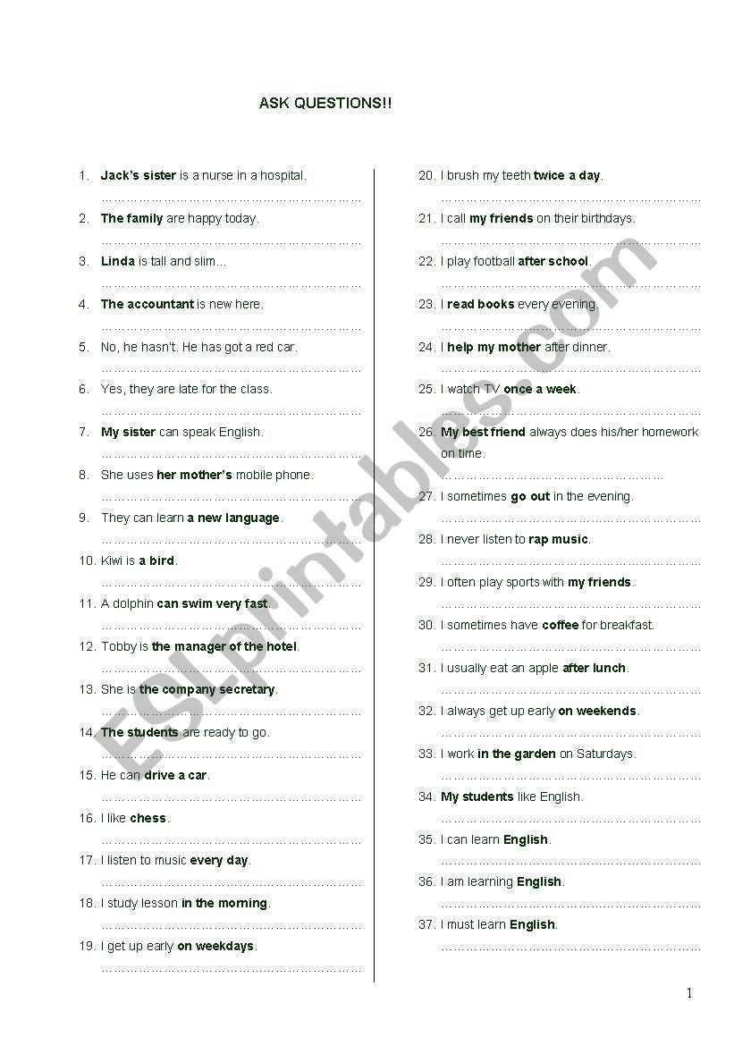 Asking Questions worksheet