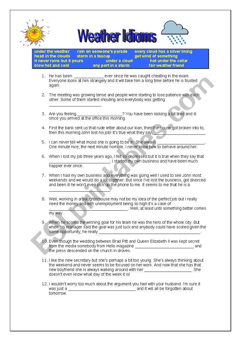 Weather idioms exercise with key