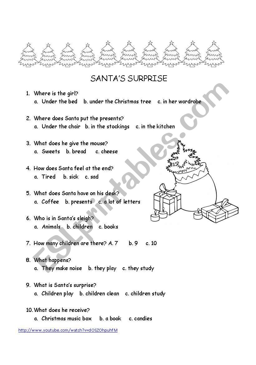 SANTAS SURPRISE QUESTIONS worksheet