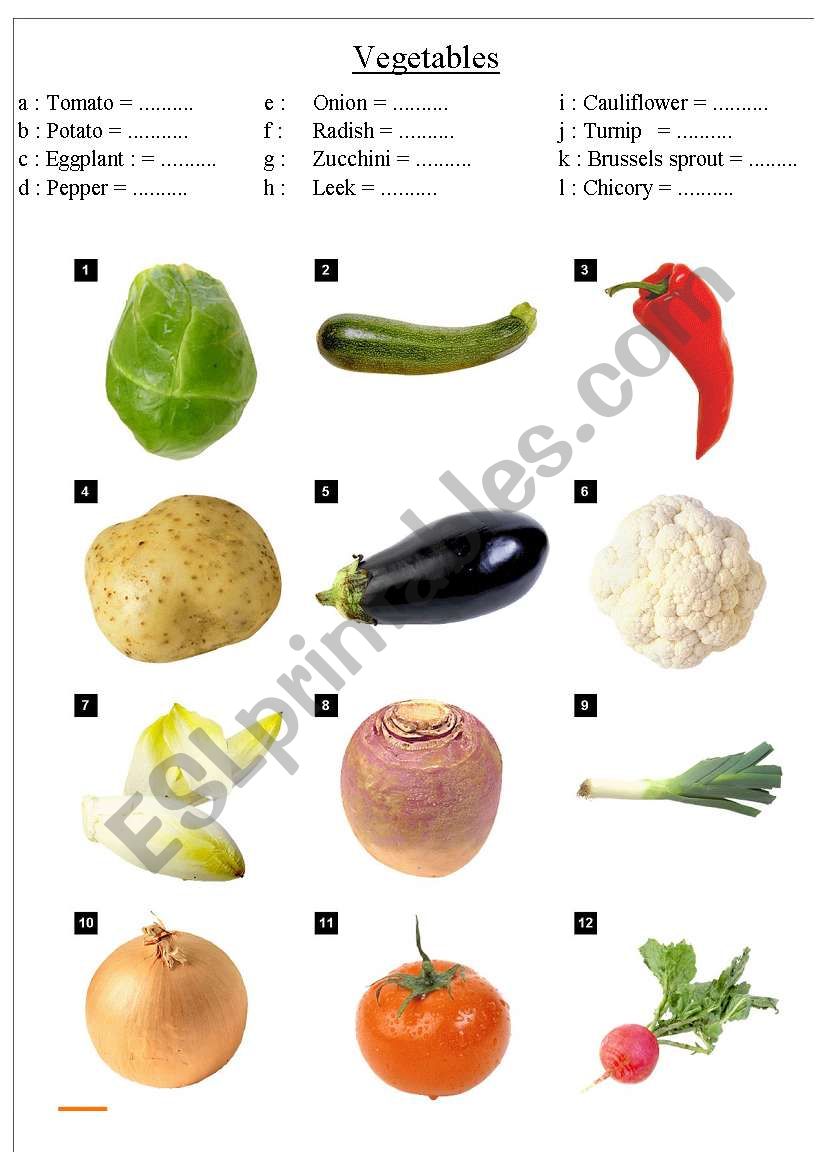 Vegetables worksheet