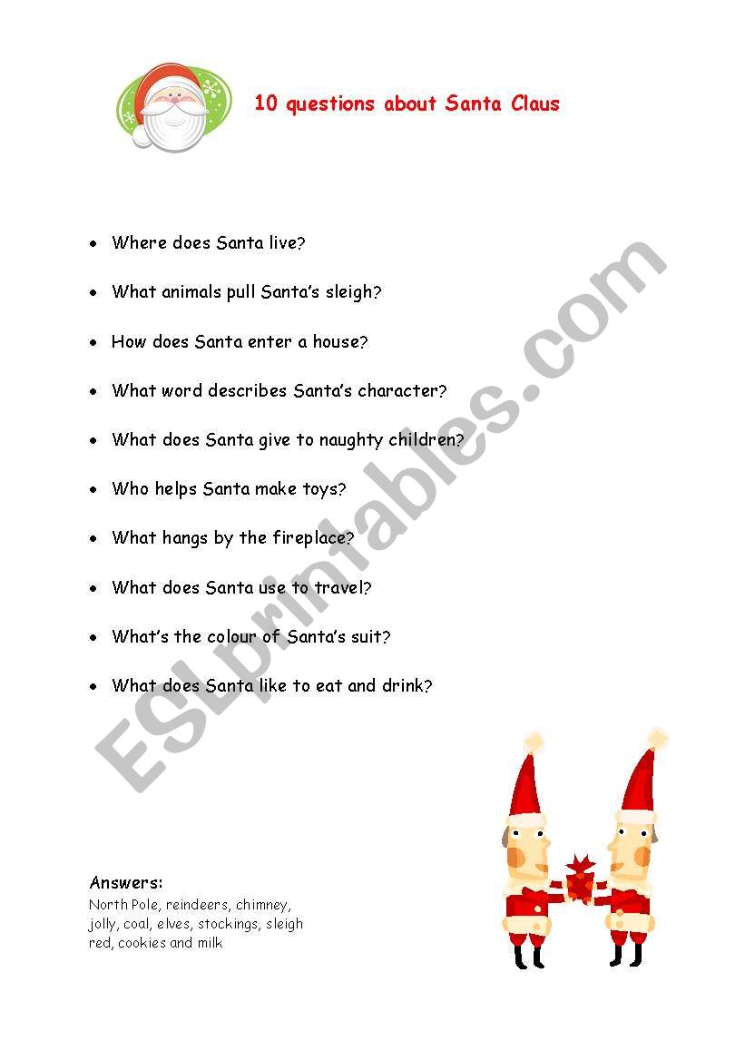 Questions about Santa Claus worksheet
