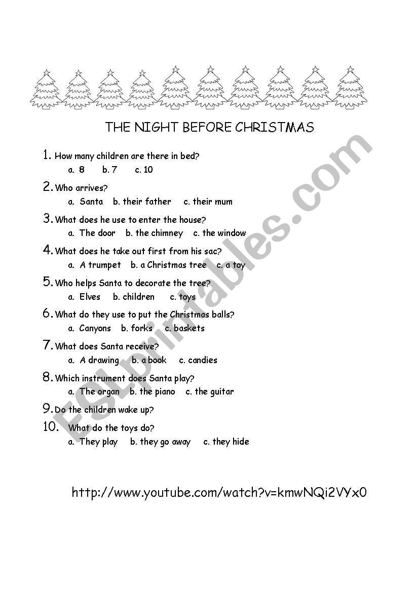 THE NIGHT BEFORE CHRISTMAS worksheet