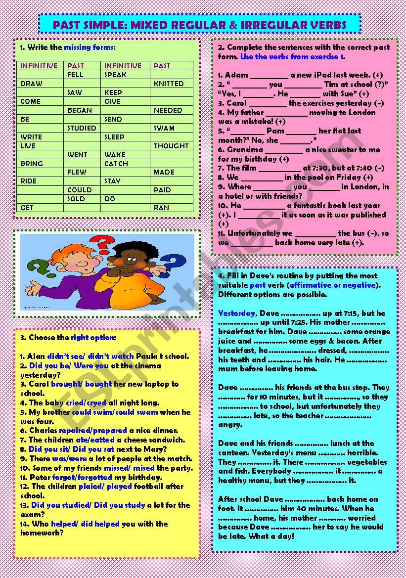 past simple: mixed regular & irregular verbs (+ key)