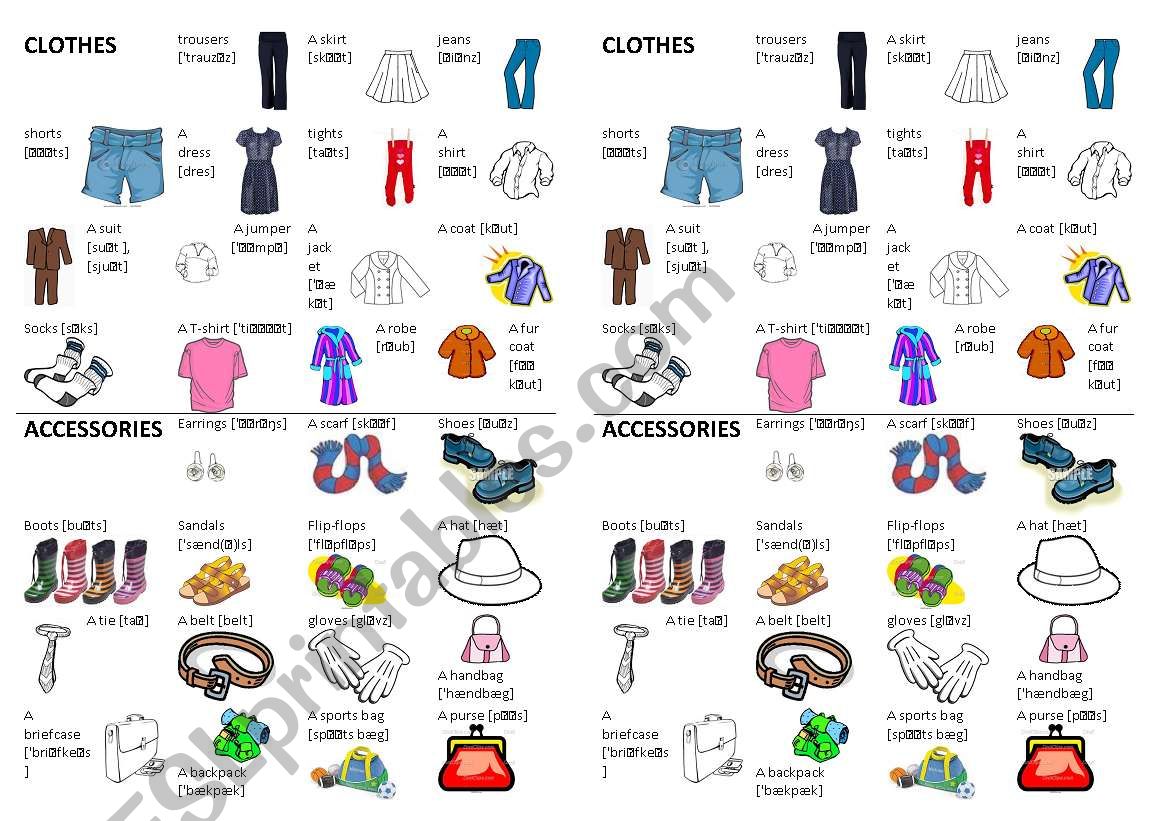 Clothes and Accessories worksheet