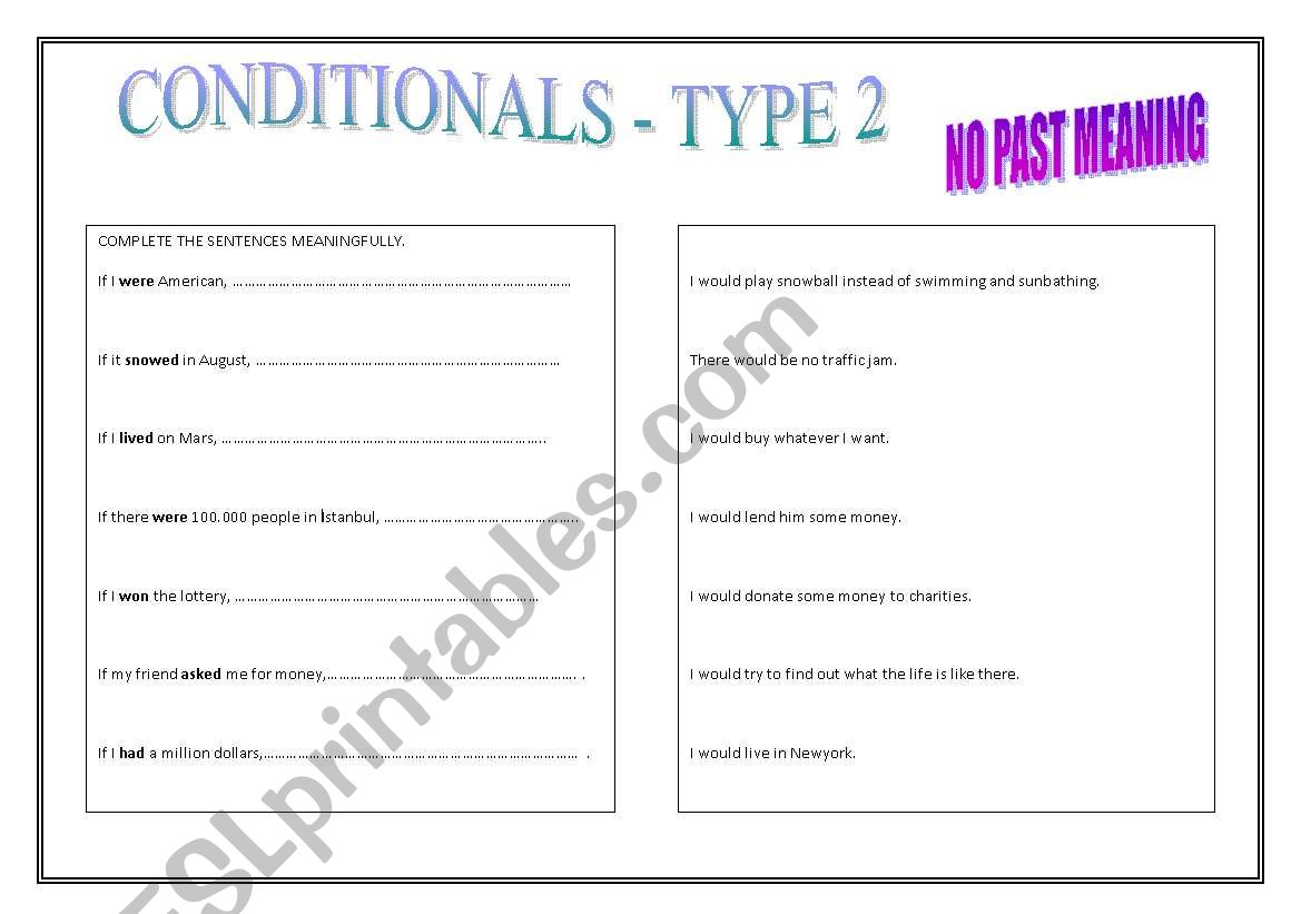 CONDITIONALS - TYPE 2 worksheet