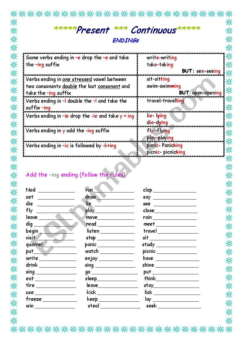 PRESENT Continuous (spelling, endings)