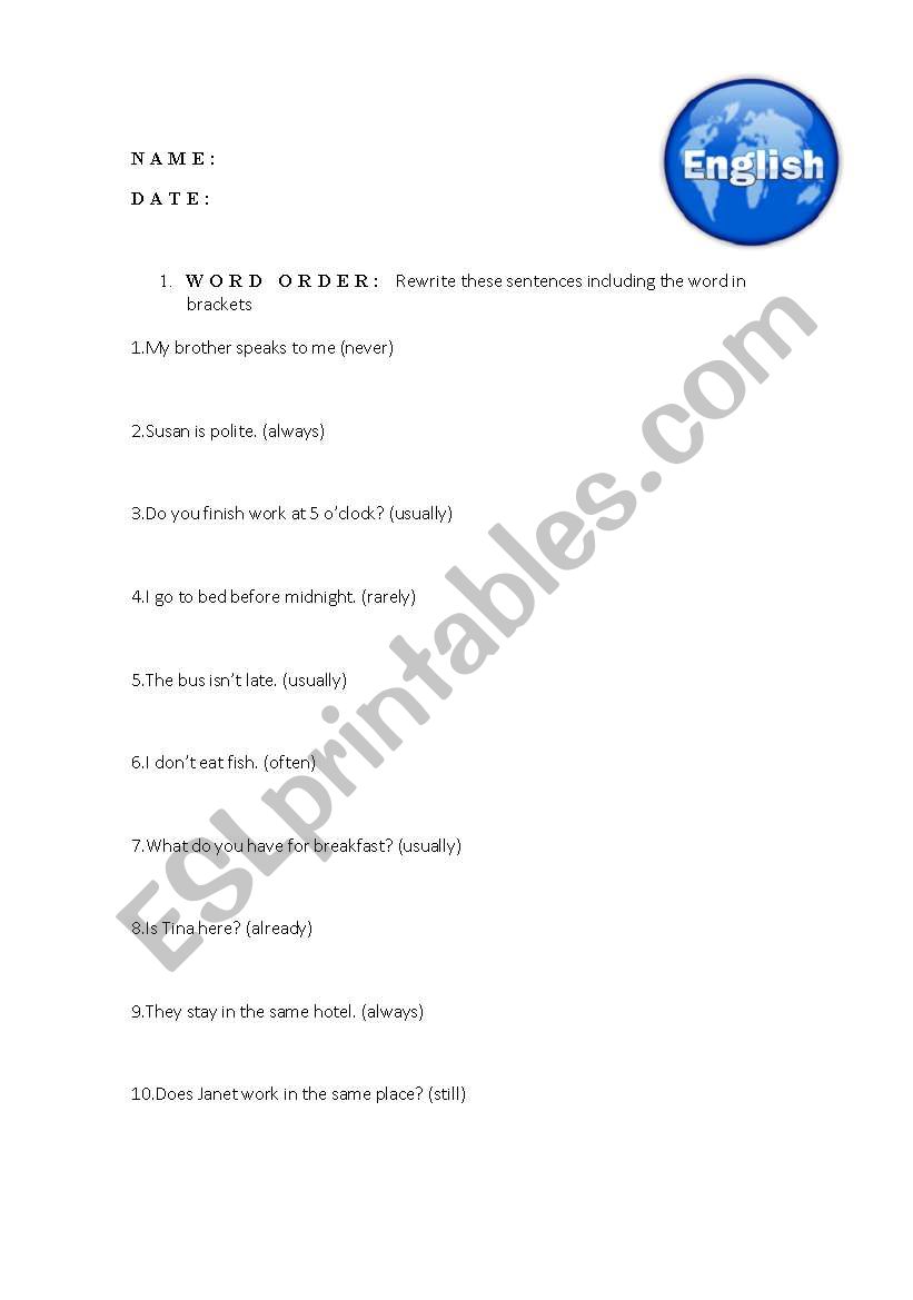 TEST FOR GRAMMAR worksheet