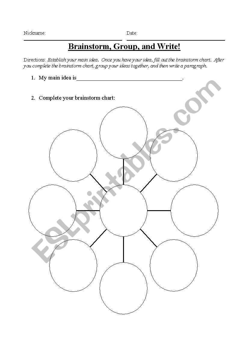 Brainstorm, Group, and Write! worksheet