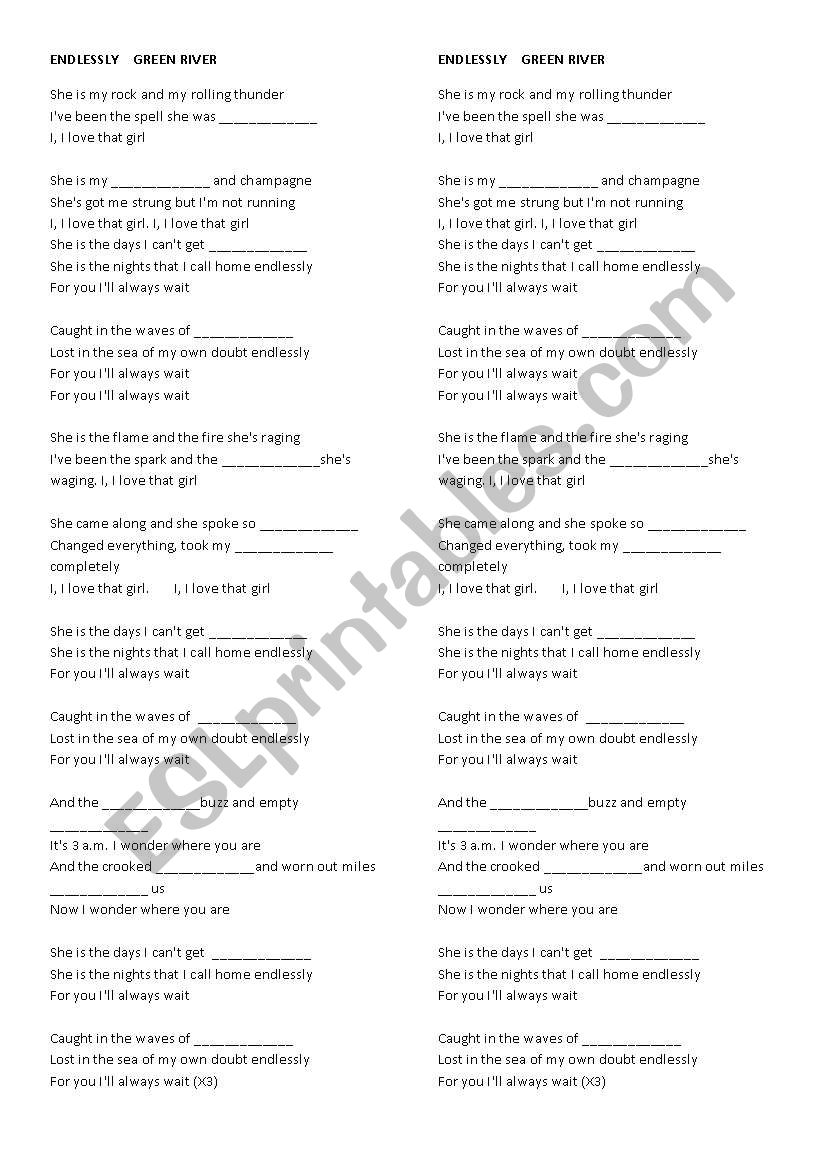 Endlessly Song worksheet