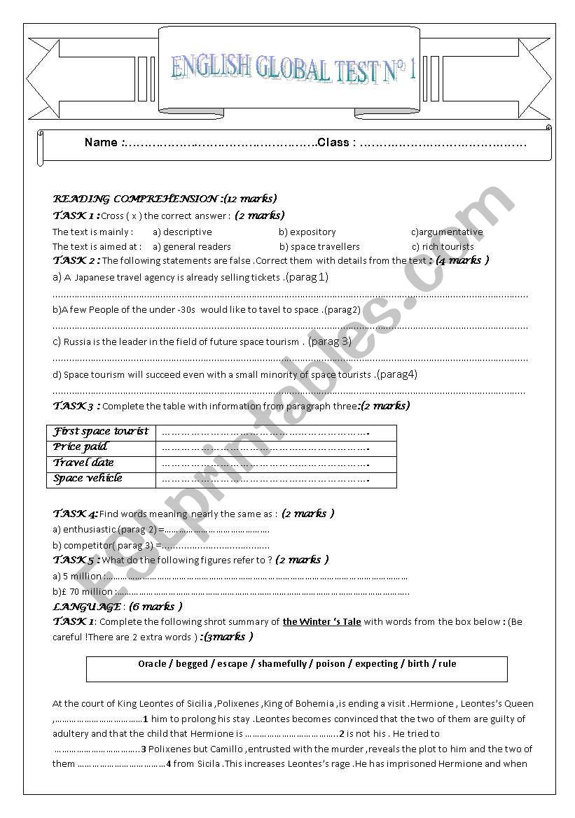 End of term test 4th form   worksheet