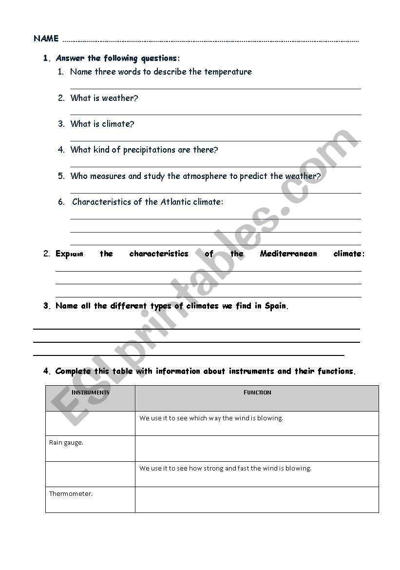 climate and weather in spain worksheet