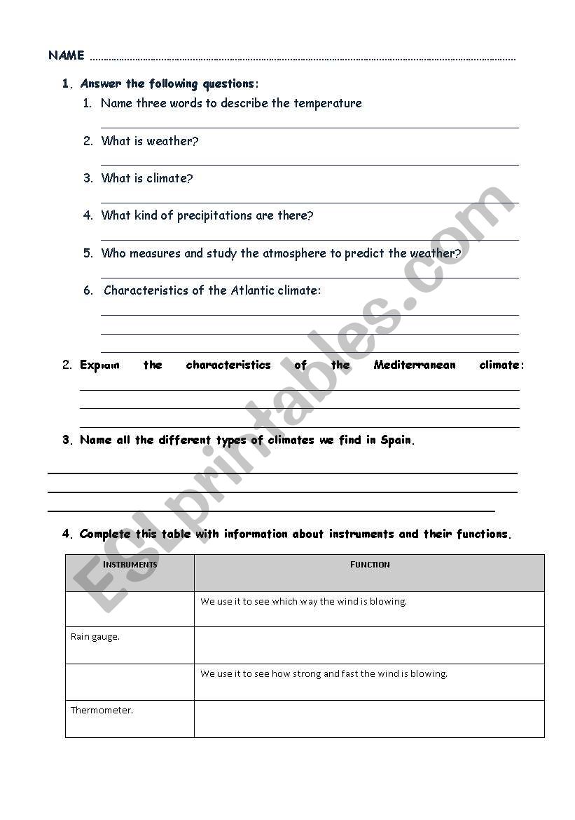 climate and weather in spain worksheet