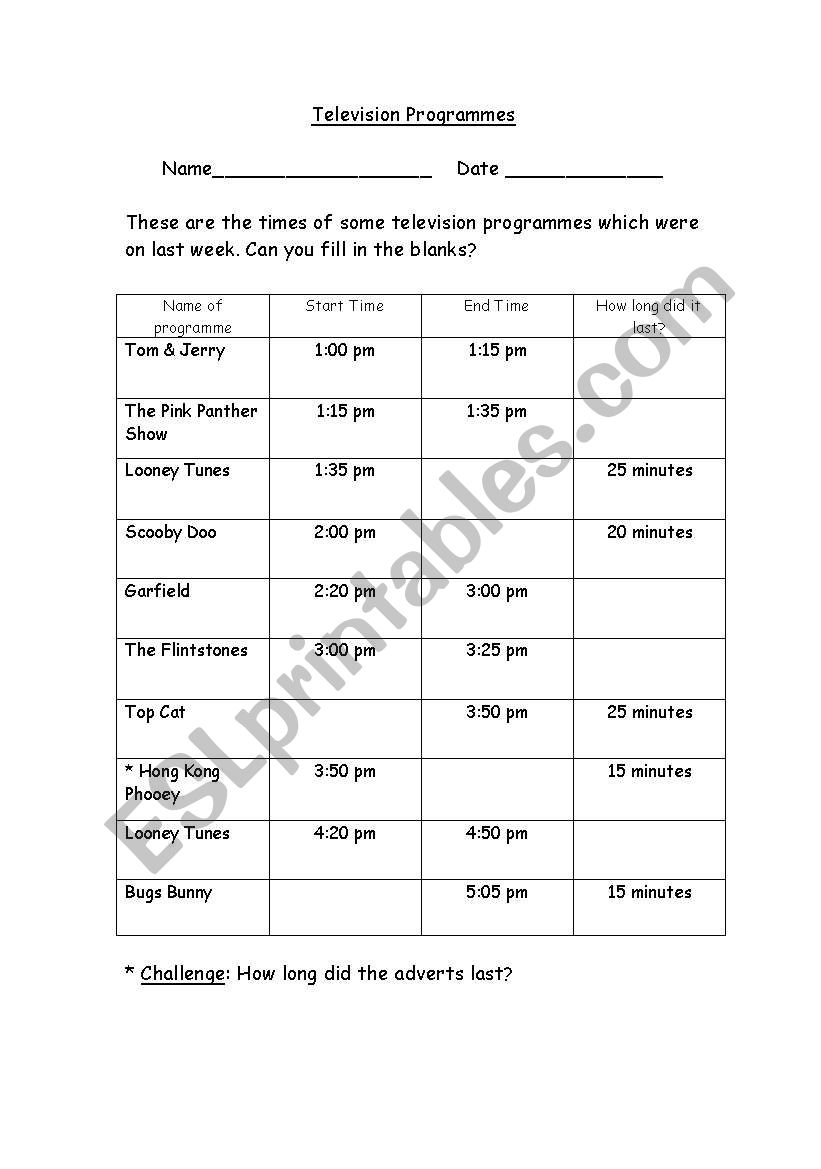 Time  worksheet