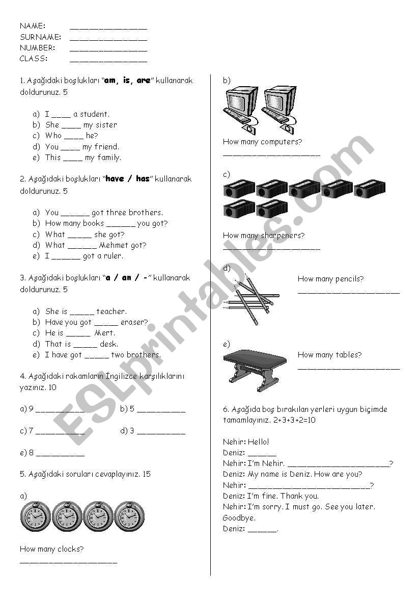 first written exam for grade 4 