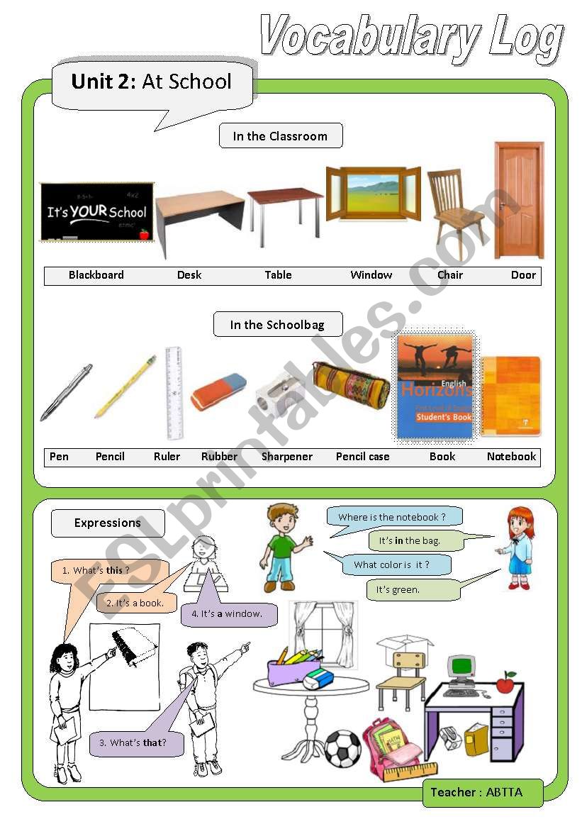 Vocabulary Log 2: At School worksheet