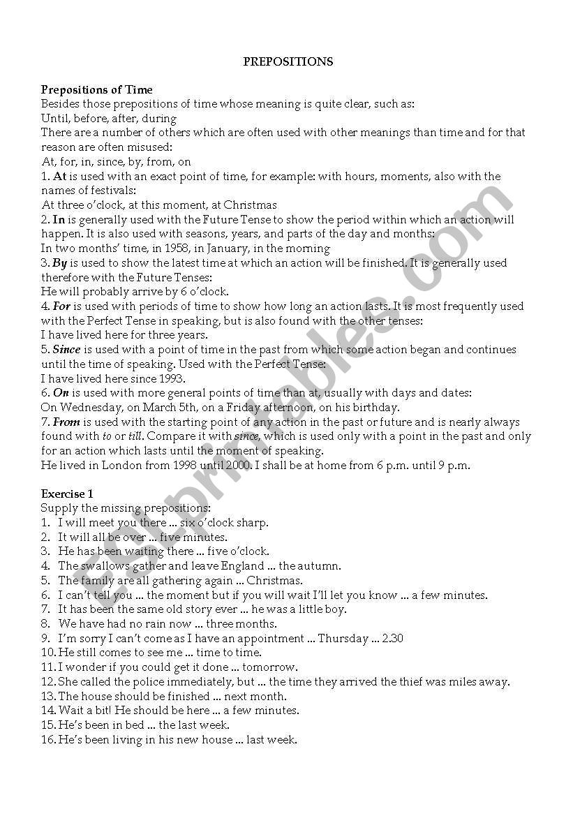 prepositions worksheet