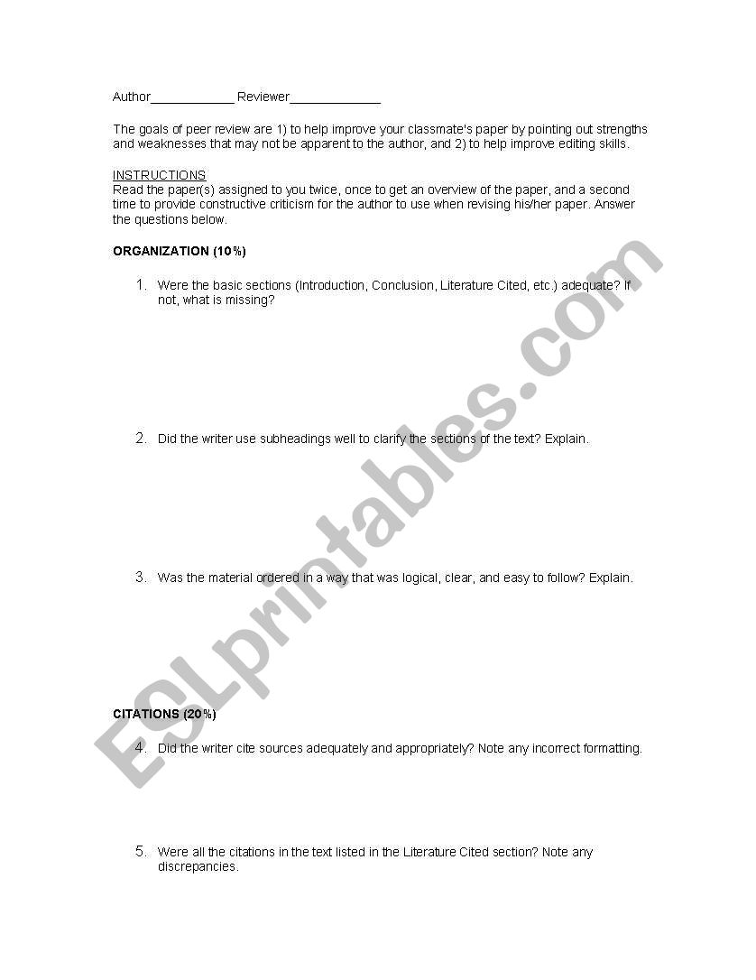 Article Peer Review worksheet