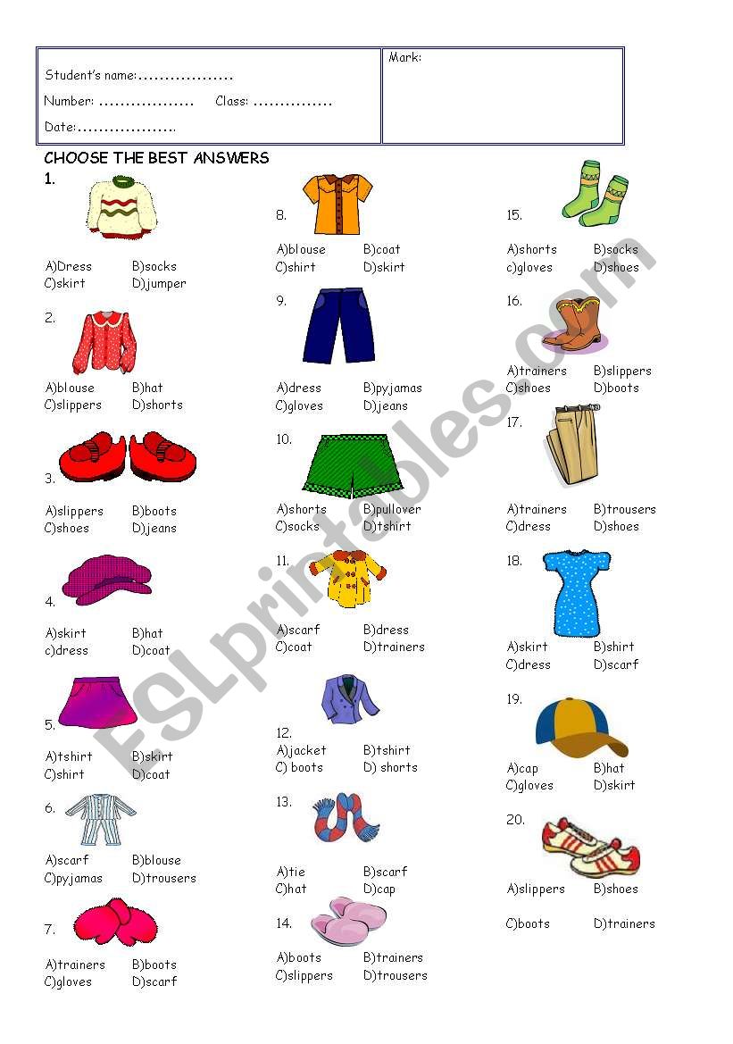 clothes worksheet