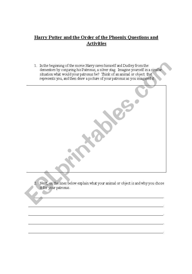 Harry Potter Questions and  Drawing Activity