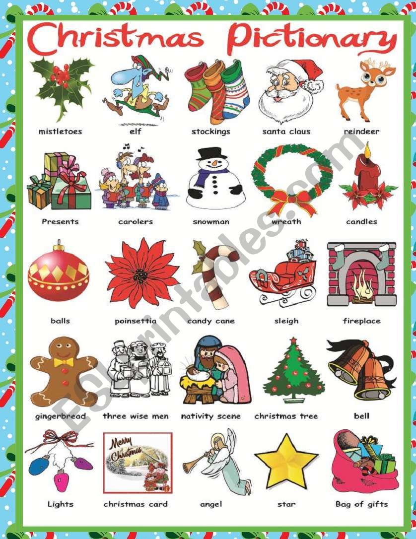 Christmas pictionary worksheet