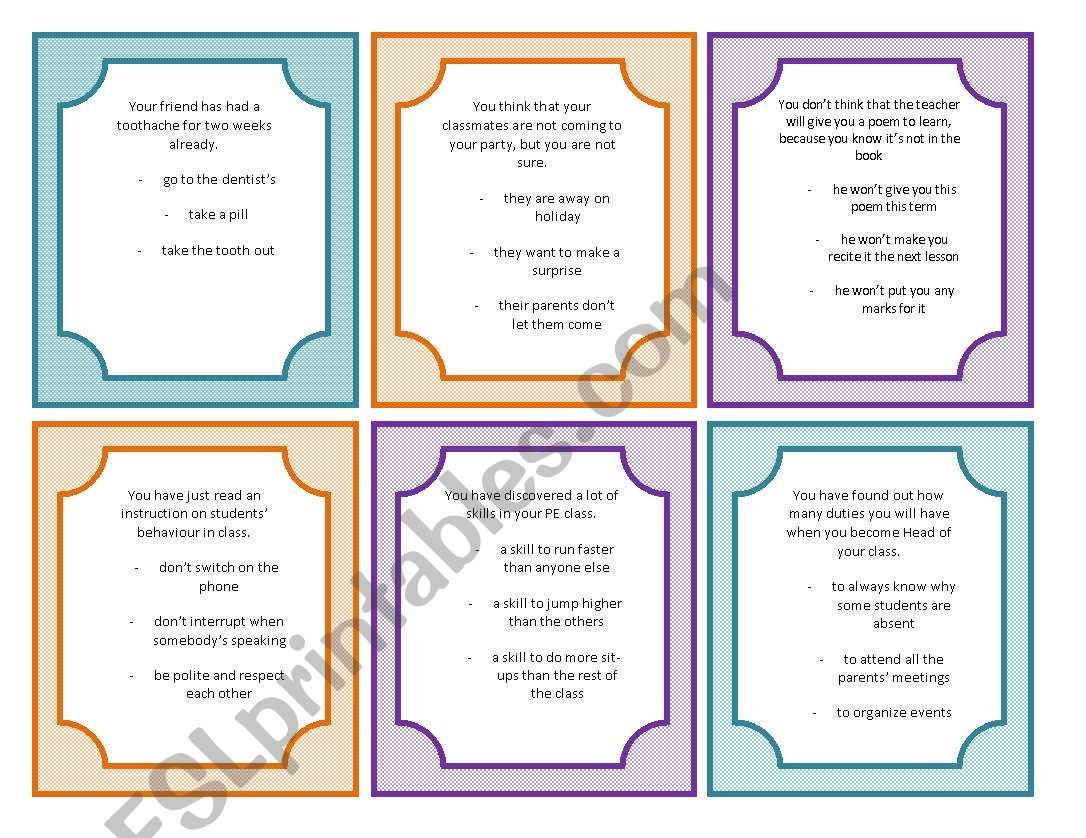 Modal Verbs Speaking Cards worksheet