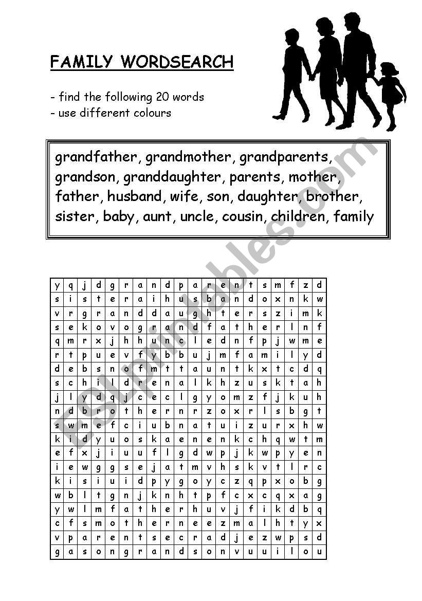 Family Wordsearch worksheet