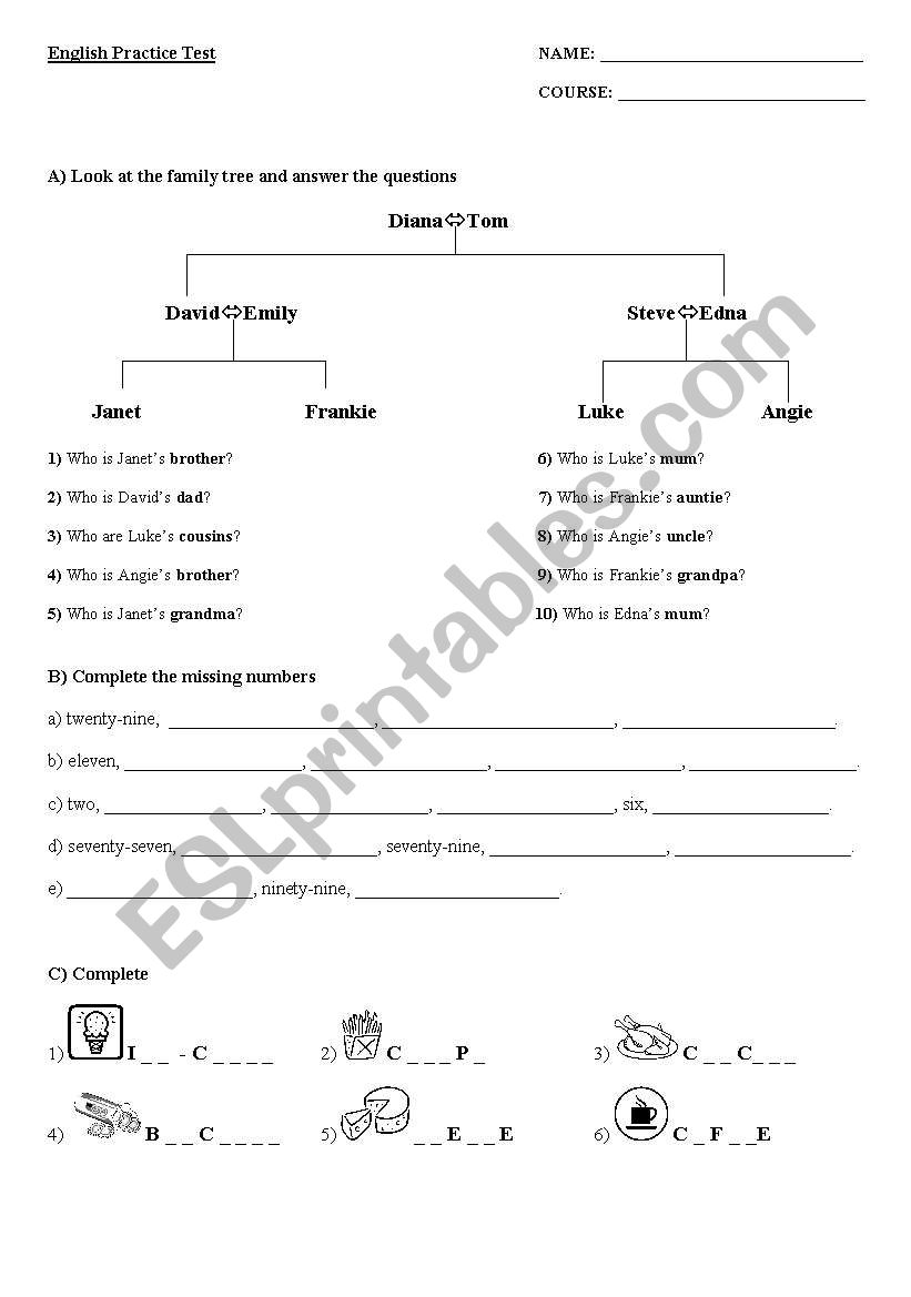 English Test worksheet