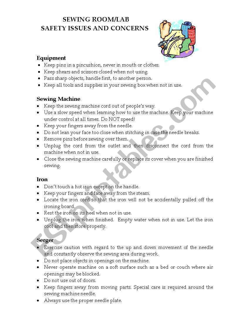 Sewing Lab Rules worksheet