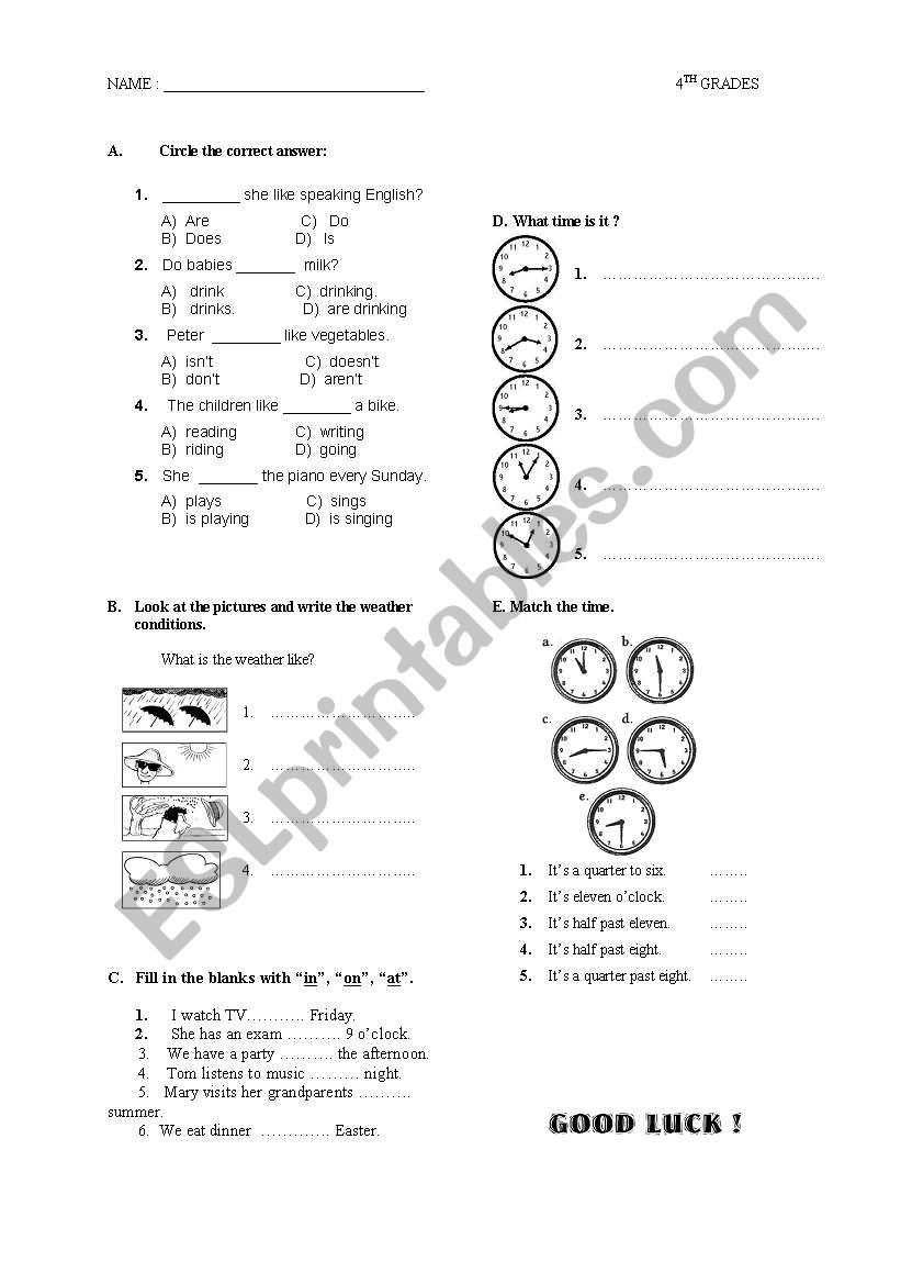 TEST - VERB FORMATION+ TIME worksheet