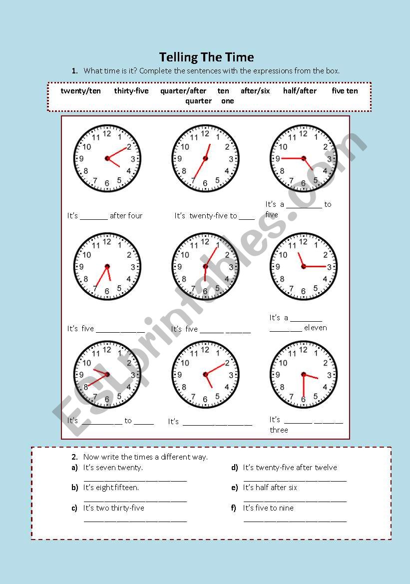 Telling the Time worksheet
