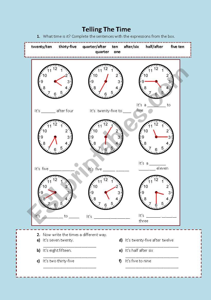 Telling the Time worksheet