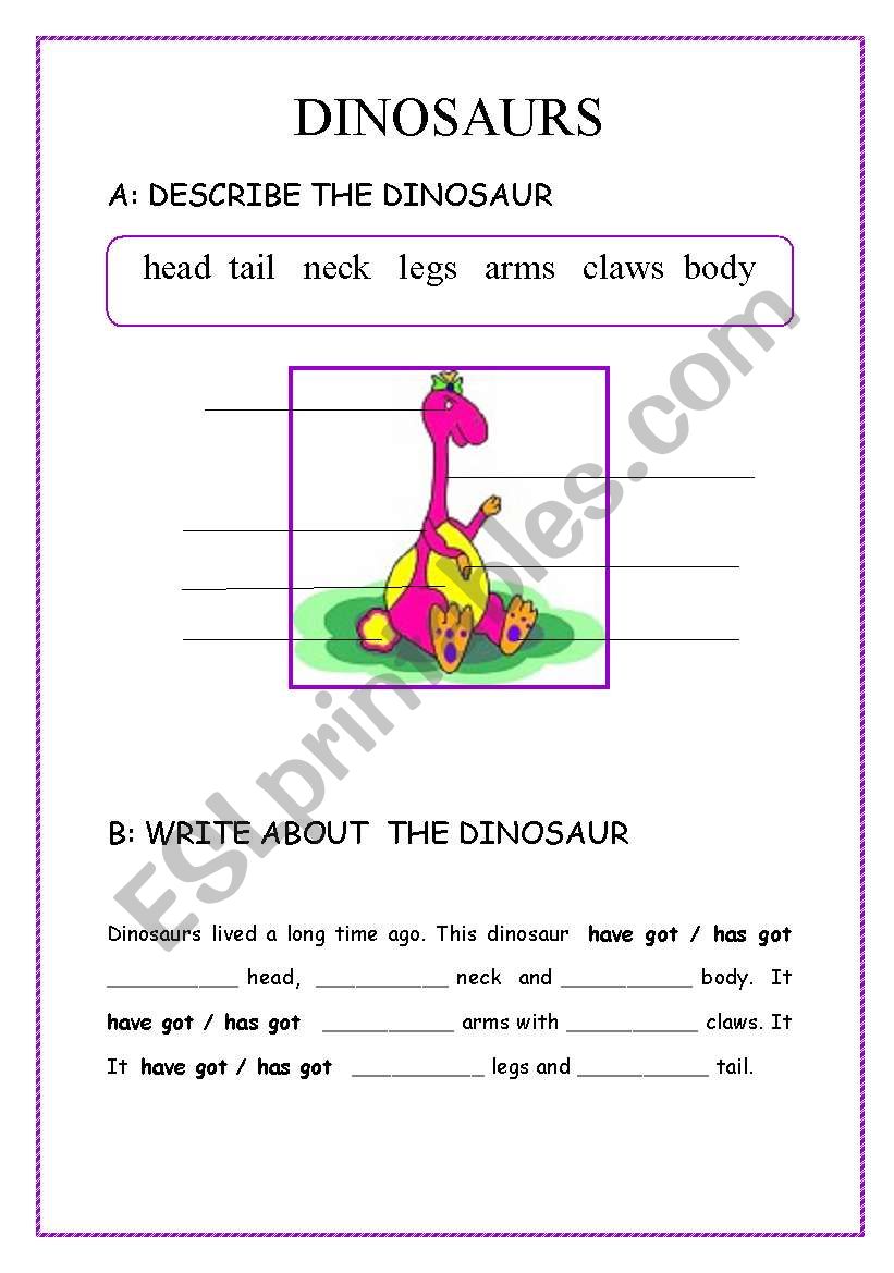 DINOSUR (body parts, description), writing