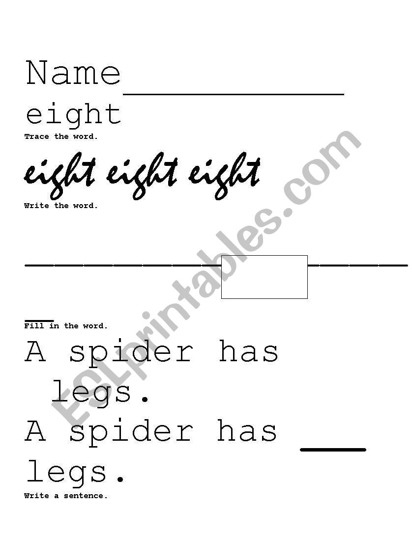 Sight word eight practice worksheet