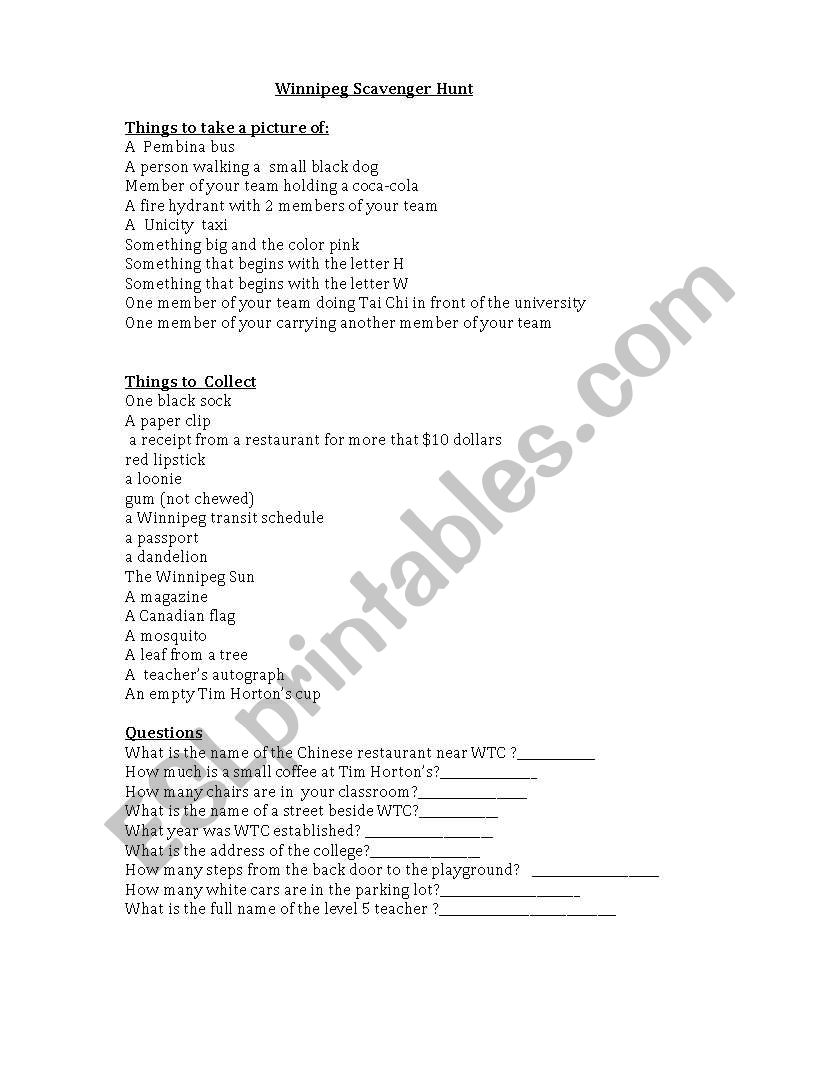 Scavenger Hunt  worksheet