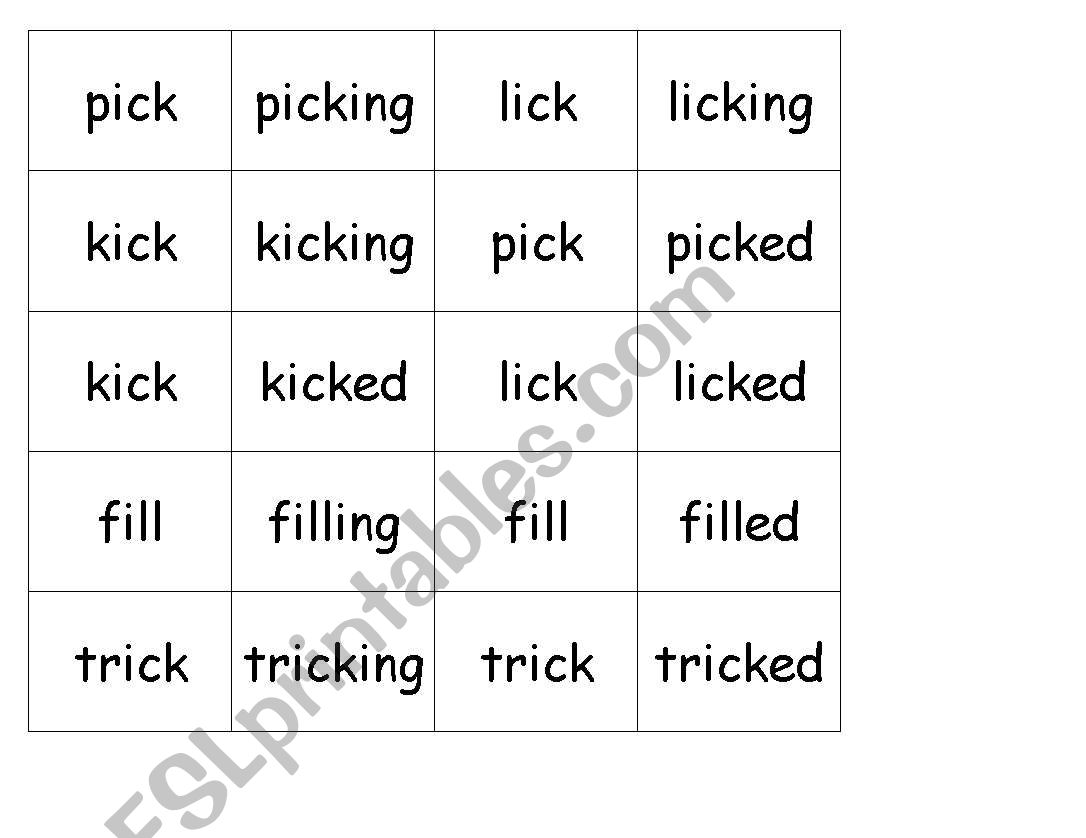 ed and ing concentration worksheet