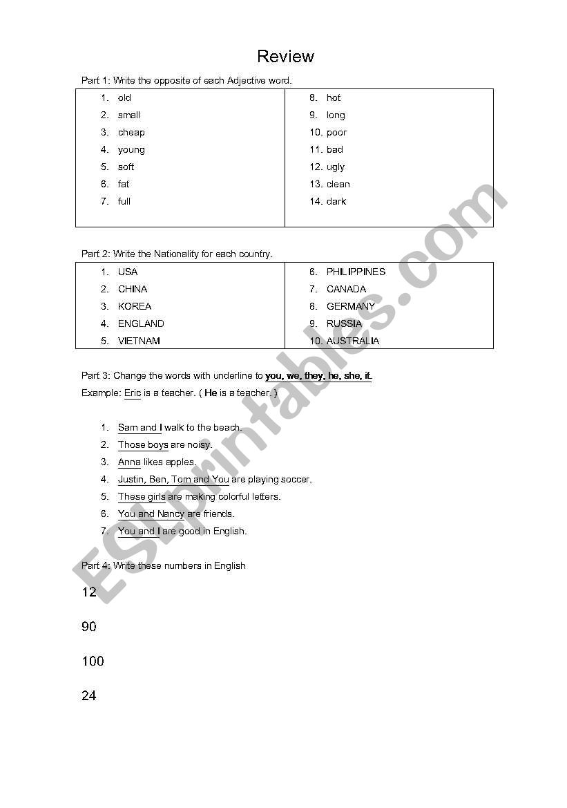 Grammar Test worksheet