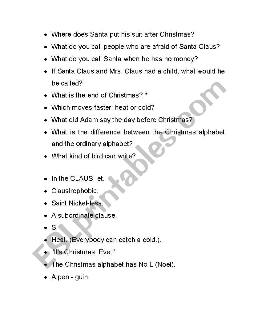 Christmas riddles worksheet