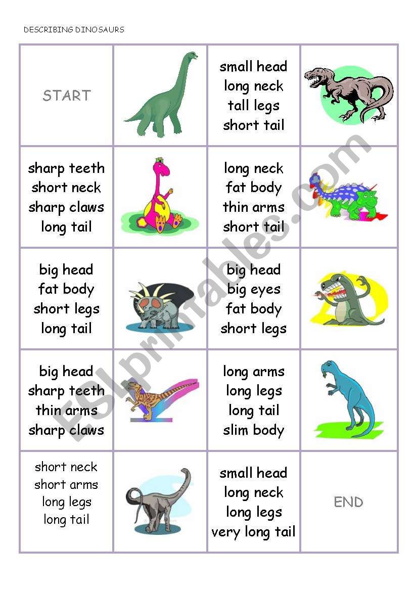 DOMINO CARDS - body parts, describing dinosaurs