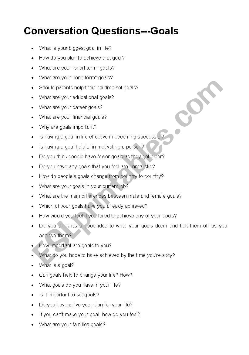 Goals worksheet