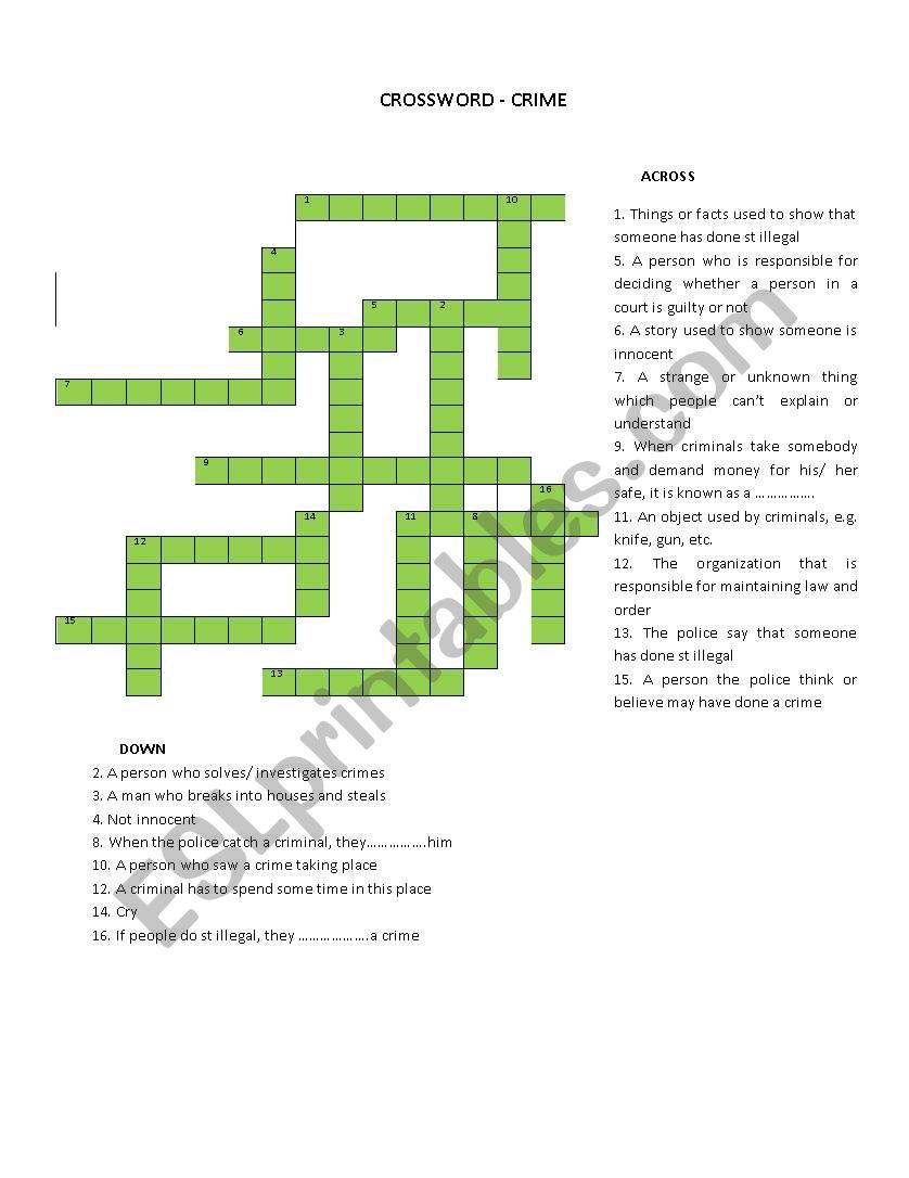 Crossword-crime worksheet