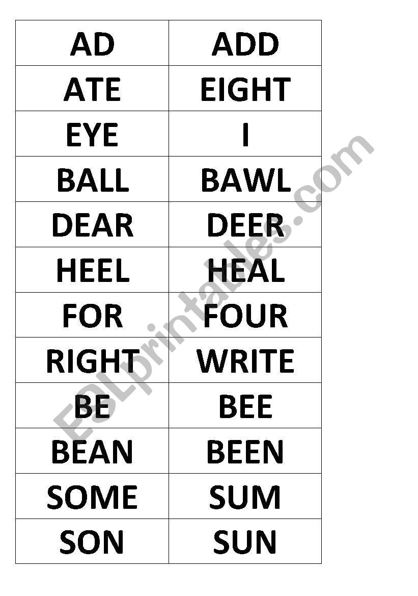 homophone worksheet