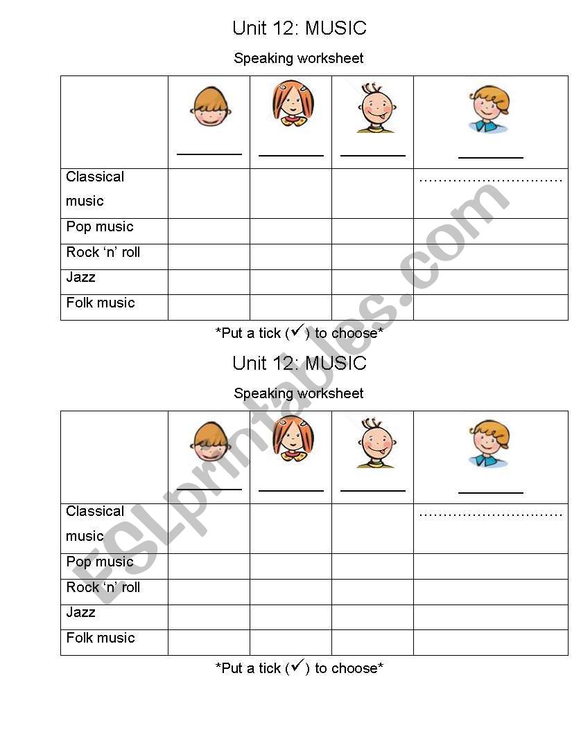 MUSIC speaking activities worksheet