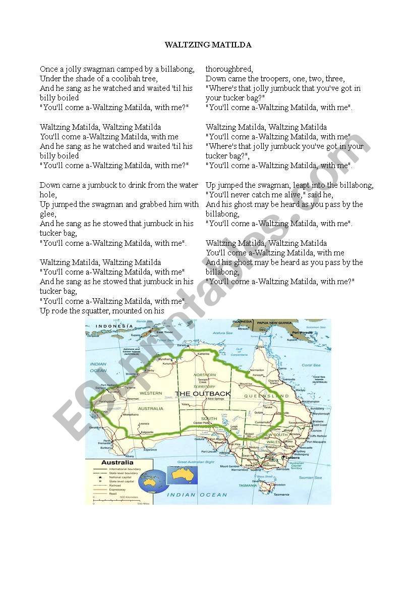 Waltzing Matilda worksheet