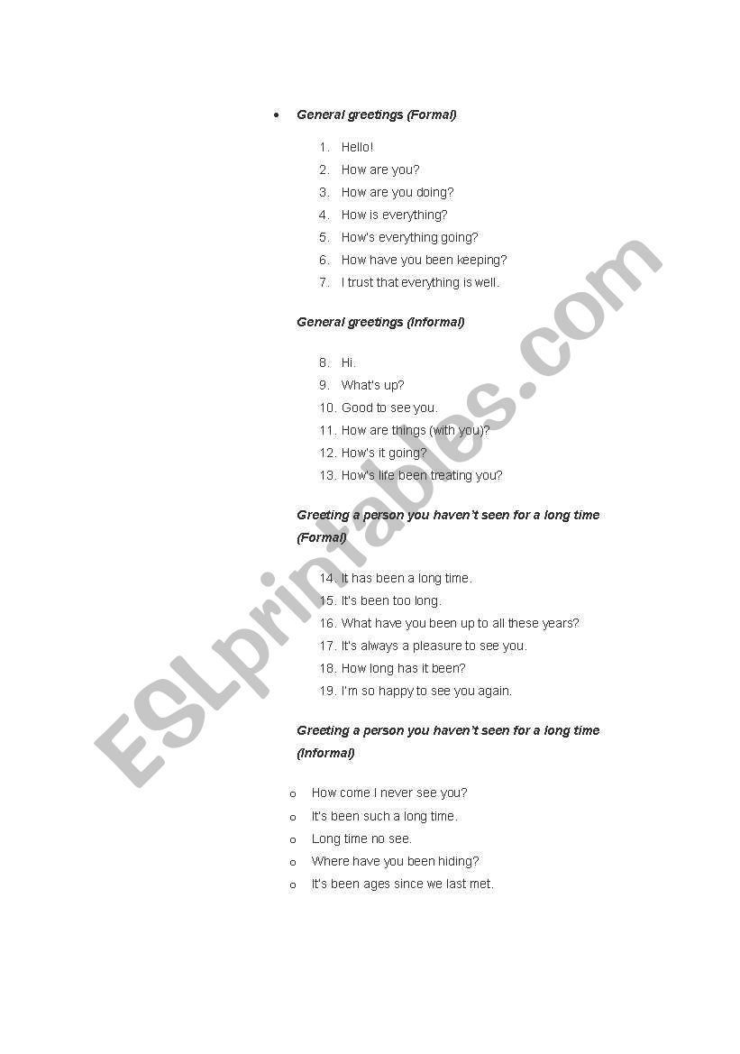 General Greetings worksheet