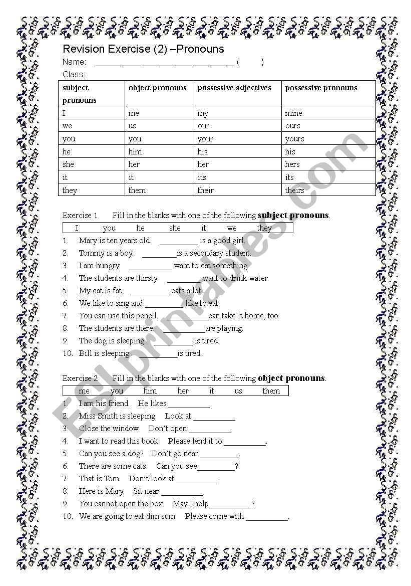 Pronouns worksheet