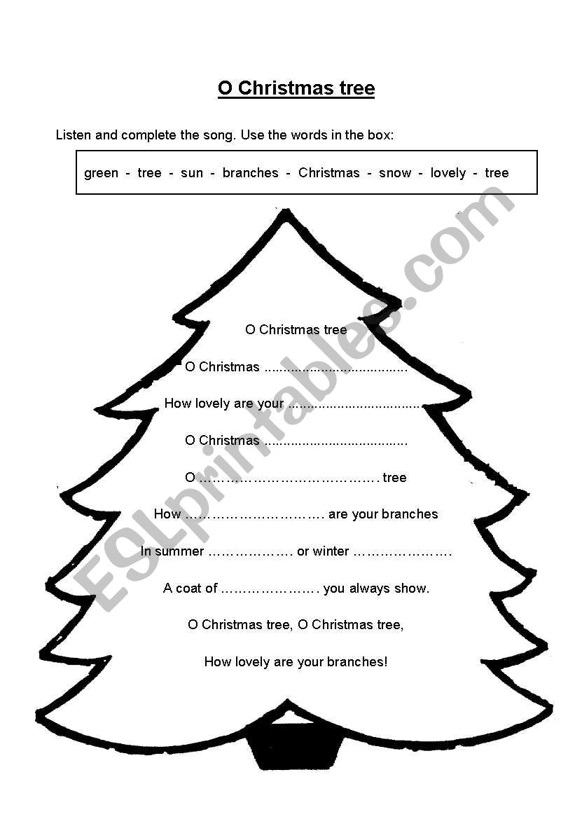 O CHRISTMAS TREE song worksheet