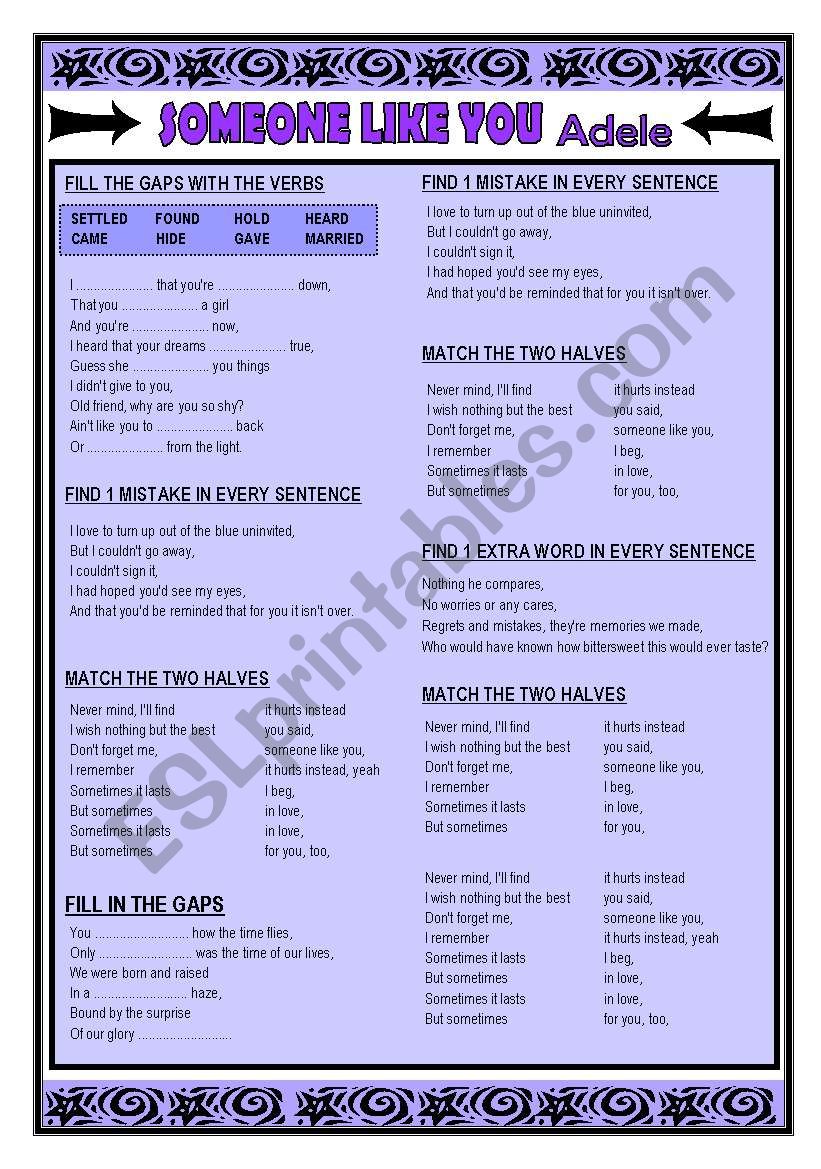 SOMEONE LIKE YOU - ADELE worksheet