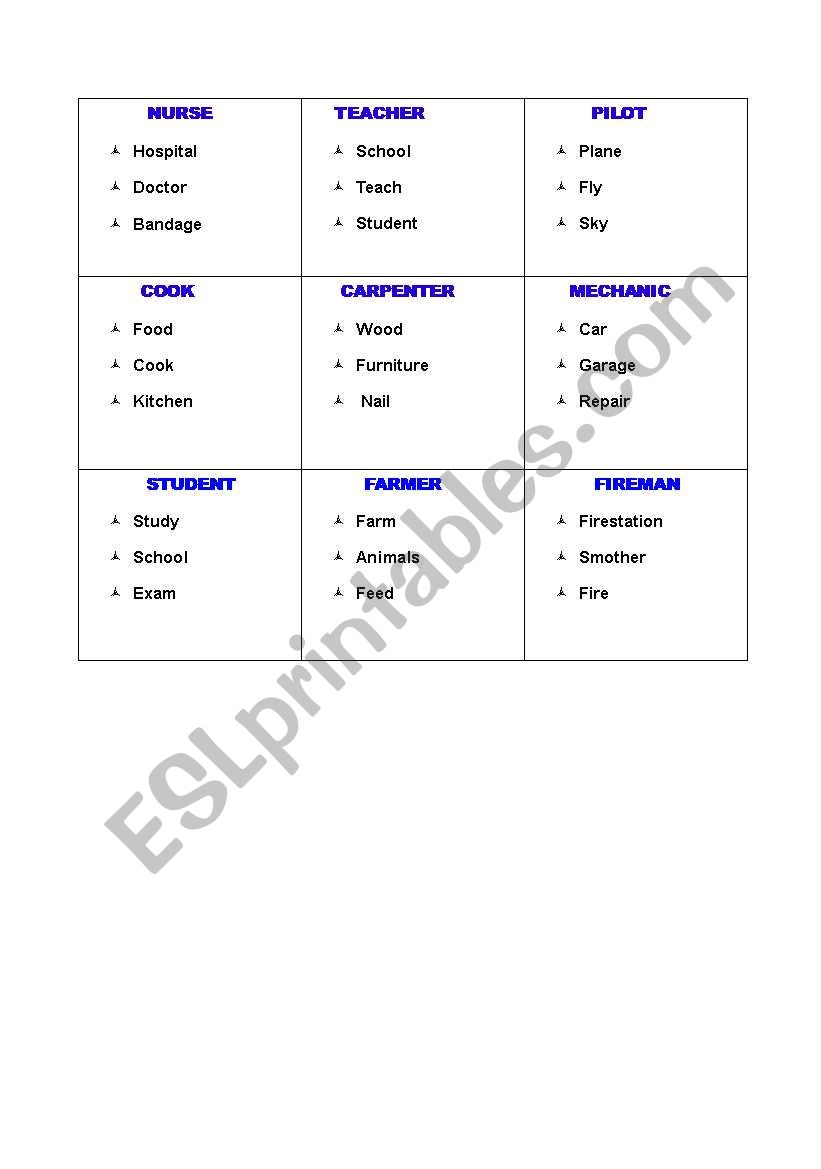 Jobs taboo worksheet