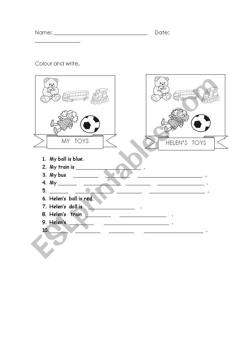 Toys worksheet